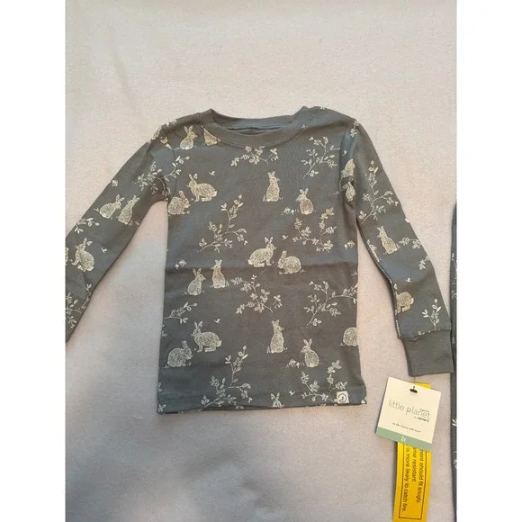 NWT Unisex Toddler 2 Piece Organic Cotton Bunny Pajama Set Grey Size 2T … - Picture 2 of 7